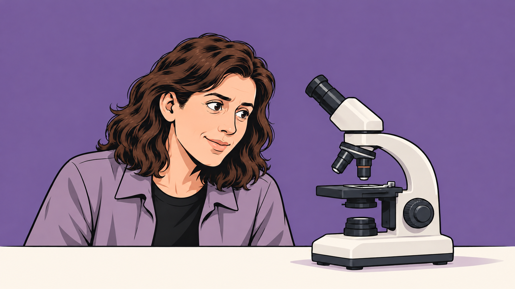 Conceptual cartoon of a thoughtful researcher beside a microscope, representing outside scrutiny of AI systems.